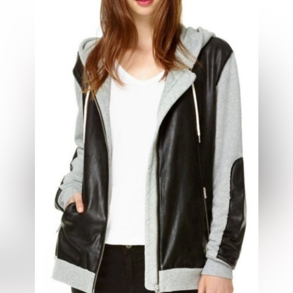 Aritzia Wilfred Black Hooded Sweatshirt, faux leather, Sz S - oversized